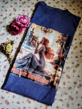 Death to the Fairytales Gothic Fantasy Art Shirt Blue Acid Wash | Dark Romantic